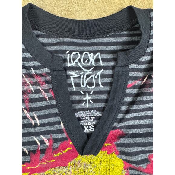 Iron Fist Sid Vicious Split V-Neck Graphic Tee XS NWT Punk Rock Striped Shirt - Picture 4 of 9